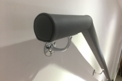 Grey leather handrail with chrome brackets @ £285/mtr.